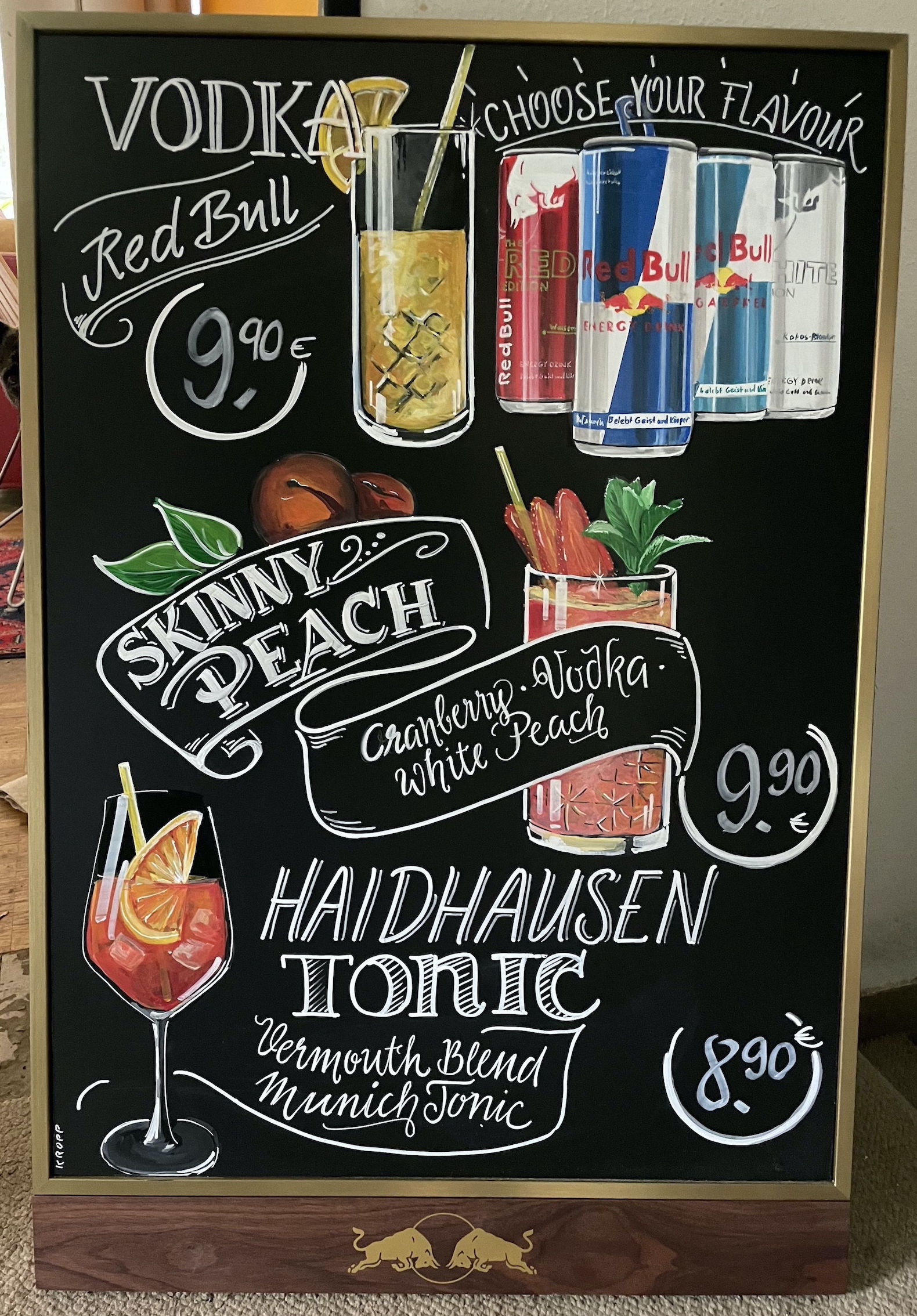 Kreidetafel - Red Bull - Café Haidhausen - München - freihand Illustration Marion Kropp